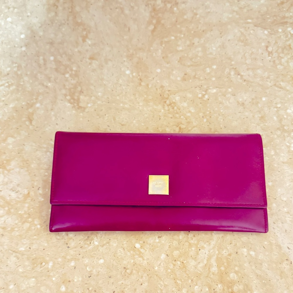 Celine Purple Leather Long Bifold Snap Closure Wallet